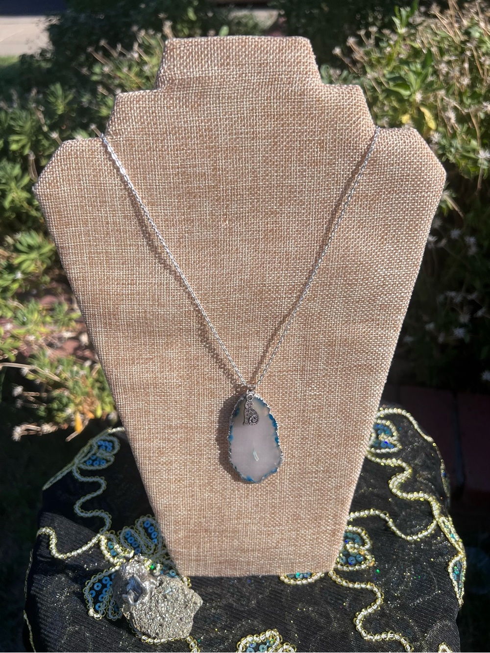 Silver-Edged White Agate Cat Pendant Necklace